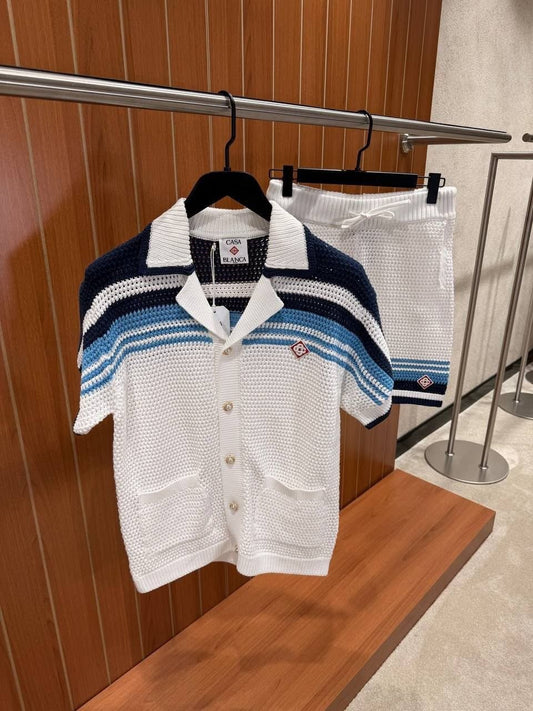 Casablanca Blue Stripe Knit Polo Set