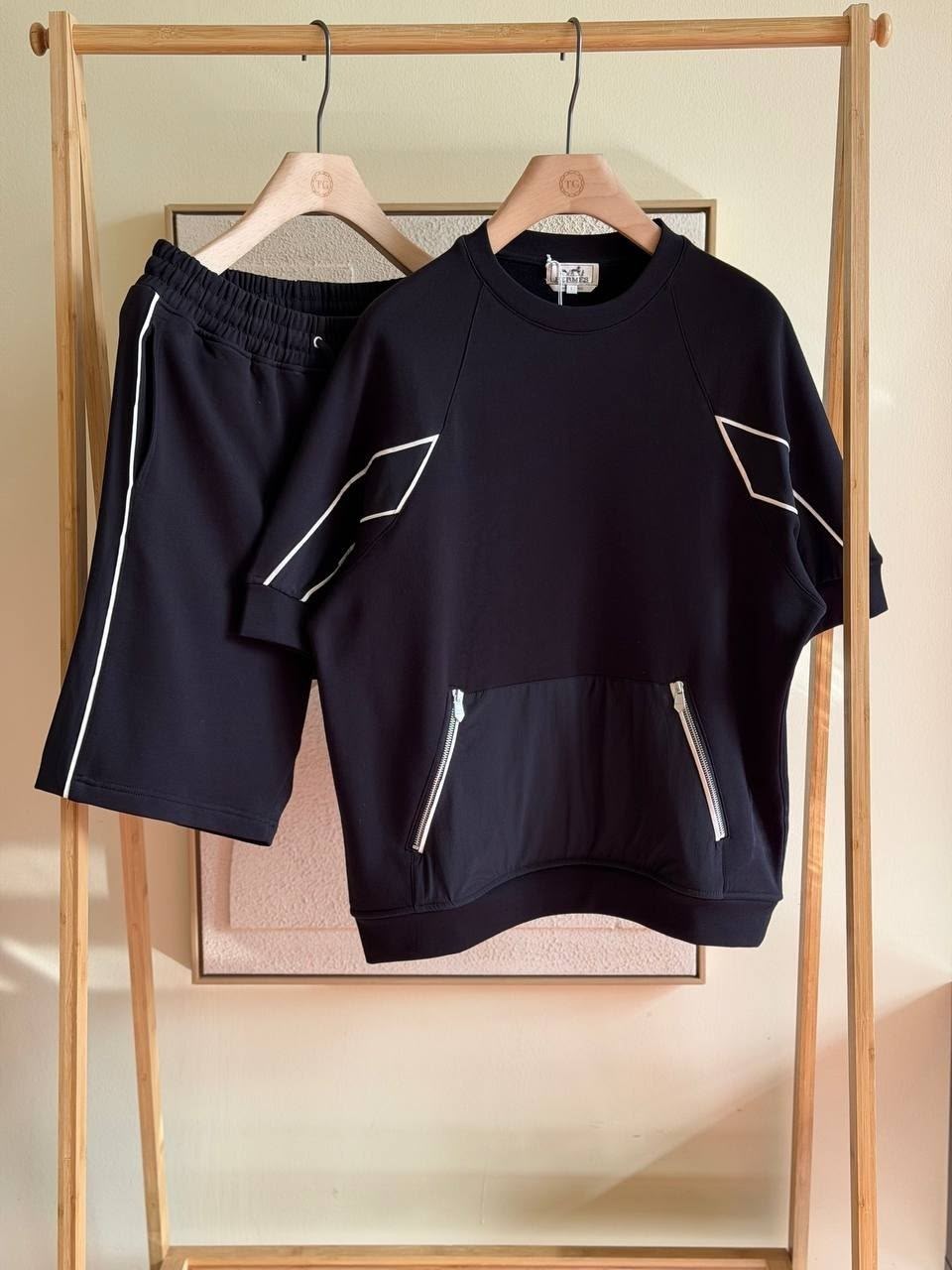 Hermès Black Diamond-Trim Sweat Set