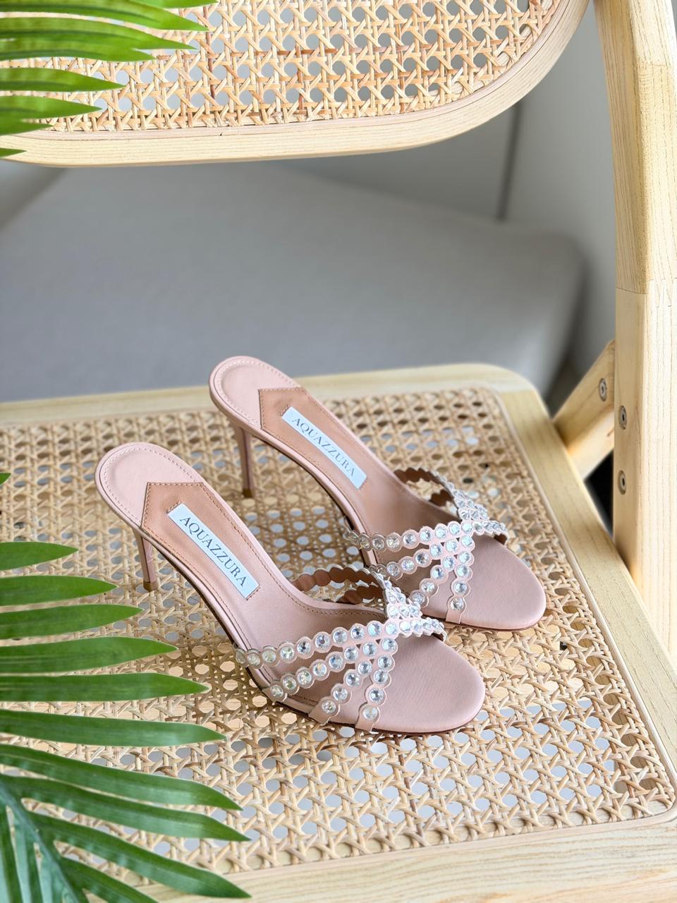 Aquazzura Heel Peach Pink With Diamond