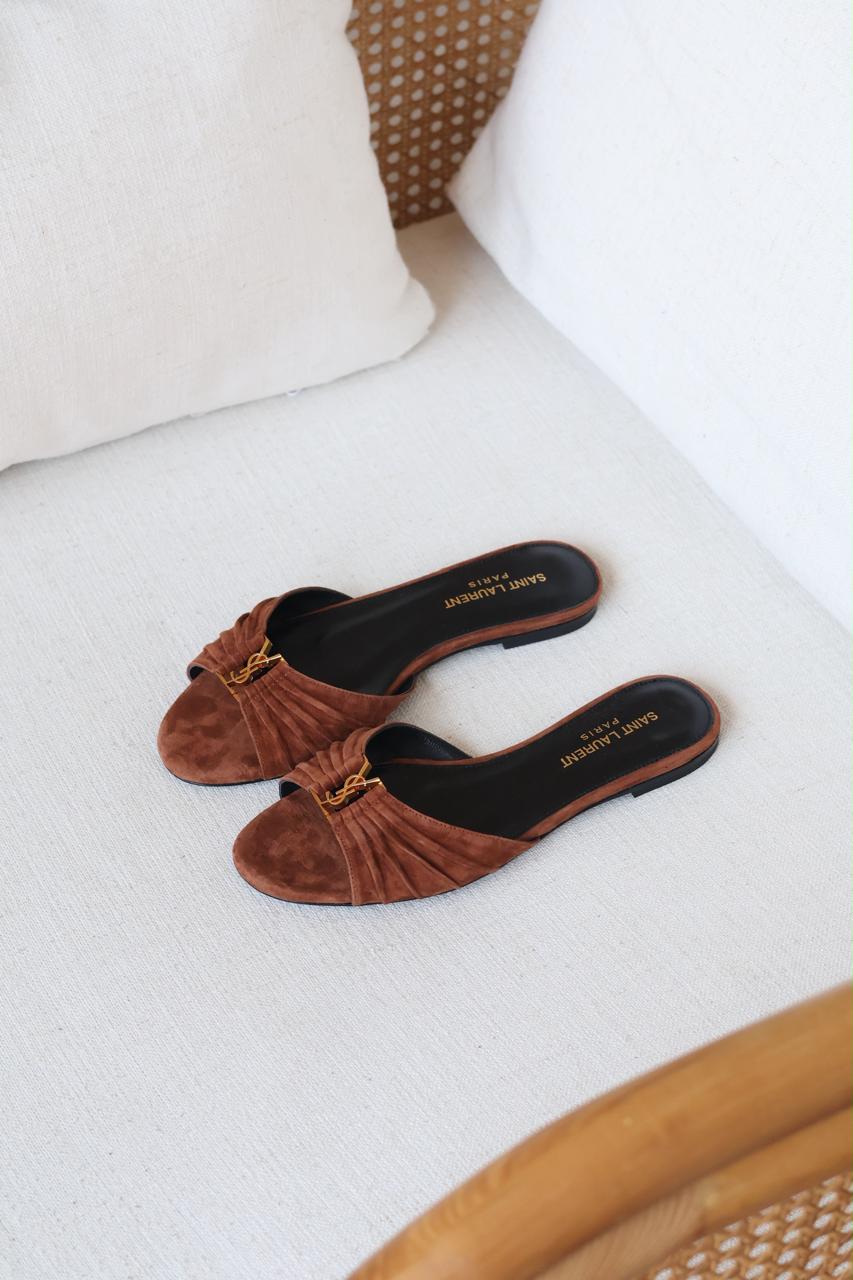 YSL Babylone Slide Suede Maroon