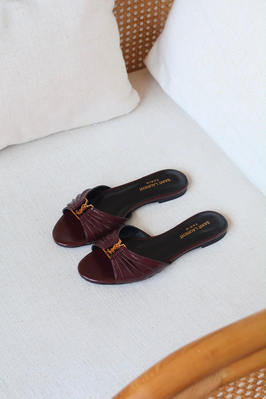 YSL Babylone Slide Leather Maroon