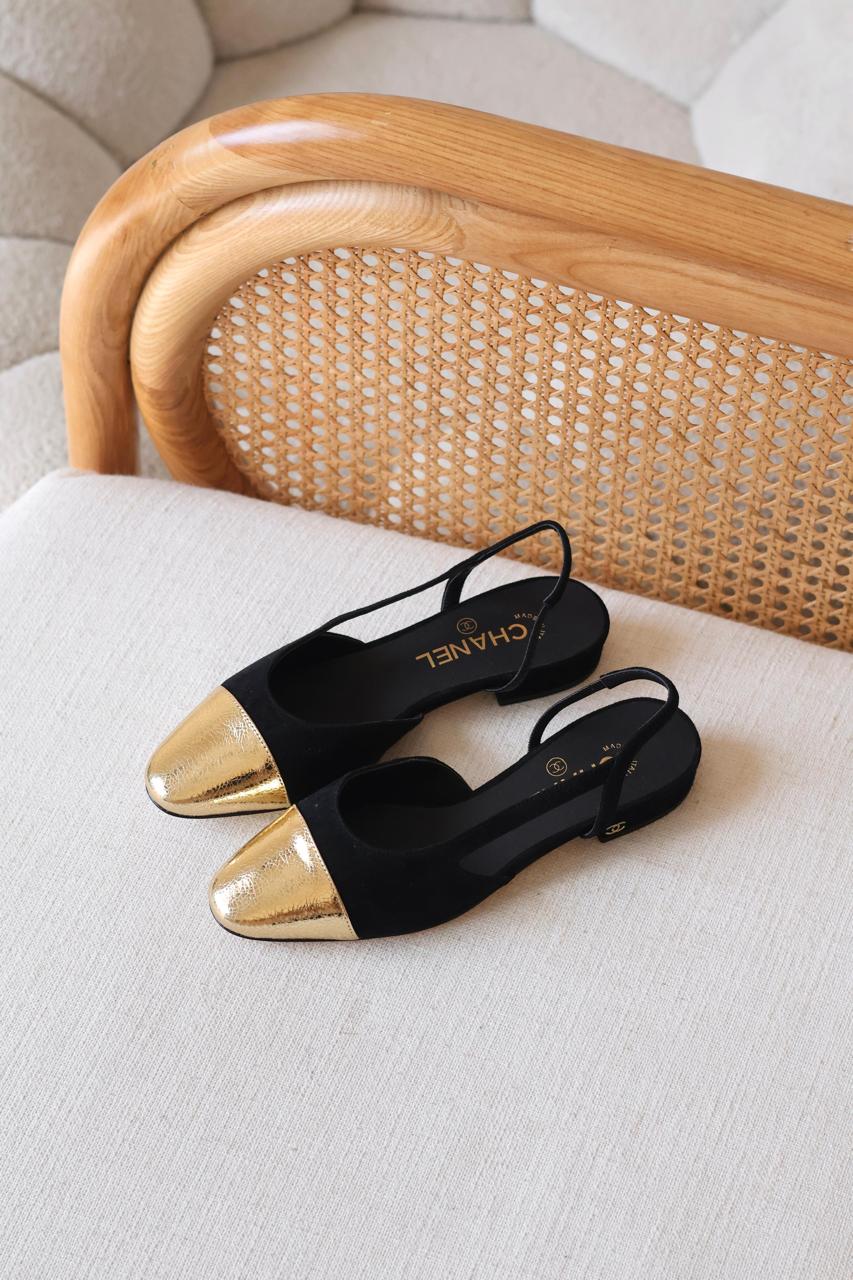Chanel Sllingback Flat Sandal Golden Toe