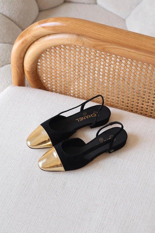 Chanel Sllingback Flat Sandal Golden Toe