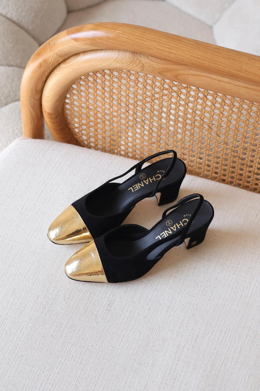 Chanel Backsling Heel With Golden Toe