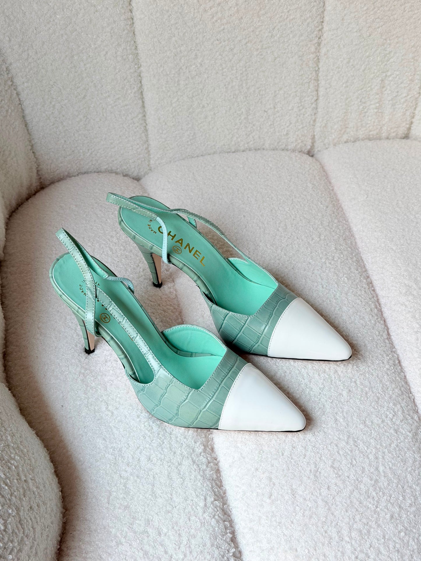 Chanel Slingback Crocodile Embossed Calfskin Pumps