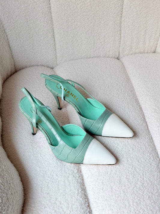 Chanel Slingback Crocodile Embossed Calfskin Pumps