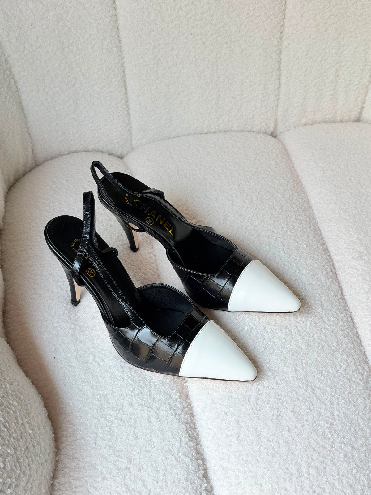 Chanel Slingback Crocodile Embossed Calfskin Pumps
