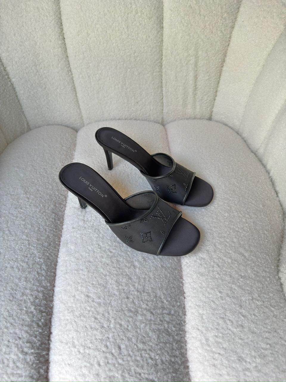 Open-Toe Heeled Mule With Decorative Crystal Detailing