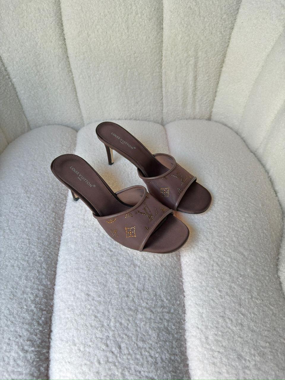 Open-Toe Heeled Mule With Decorative Crystal Detailing
