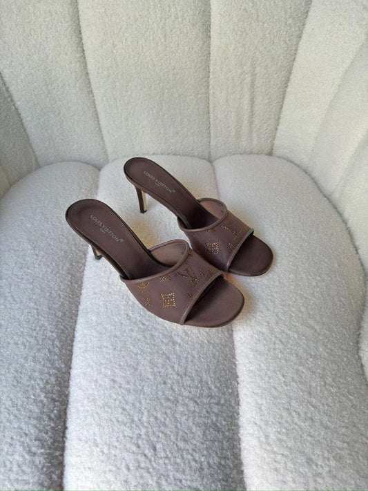 Open-Toe Heeled Mule With Decorative Crystal Detailing
