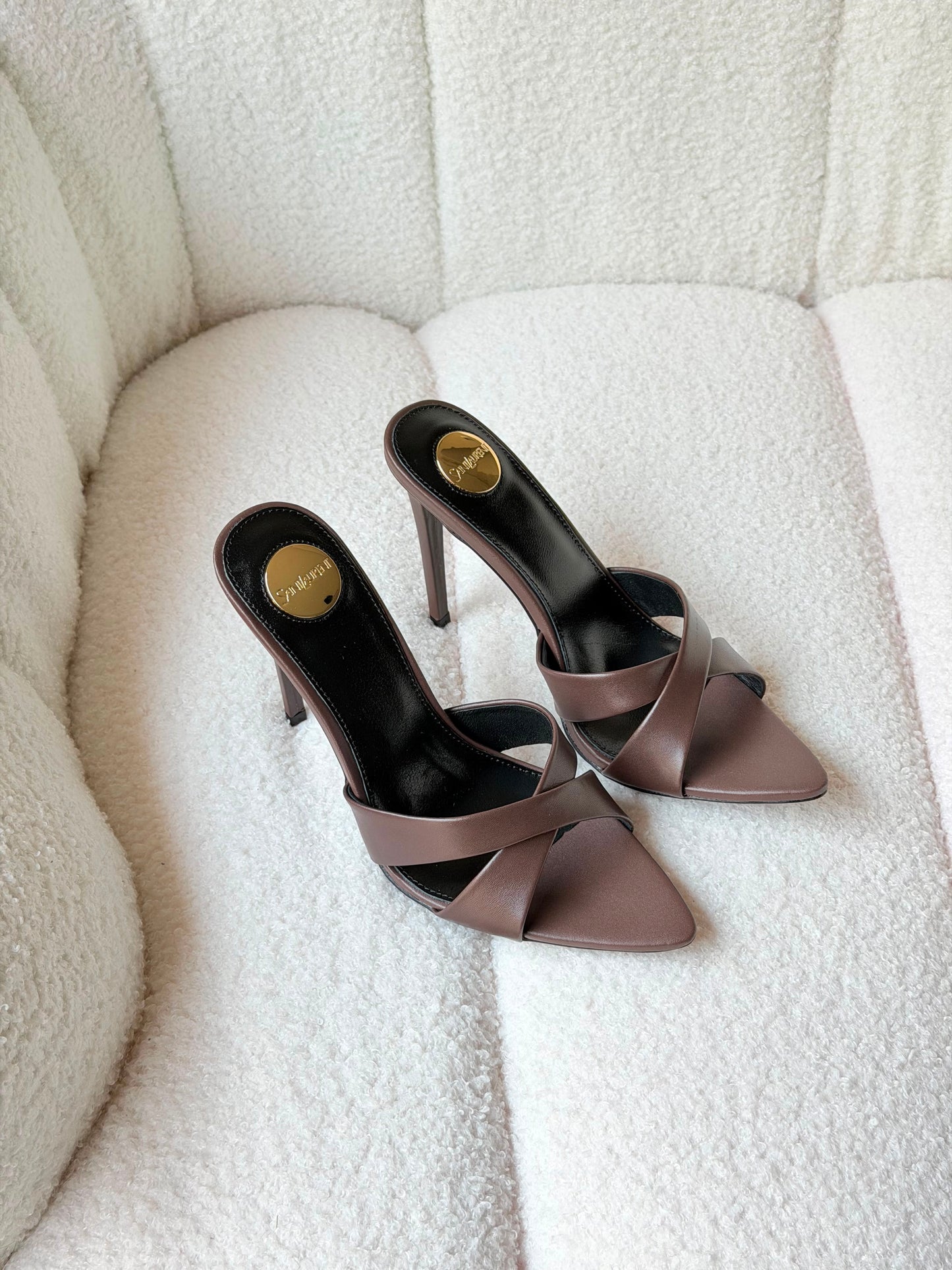 YSL Black Pointed Open Toe Calfskin Leather