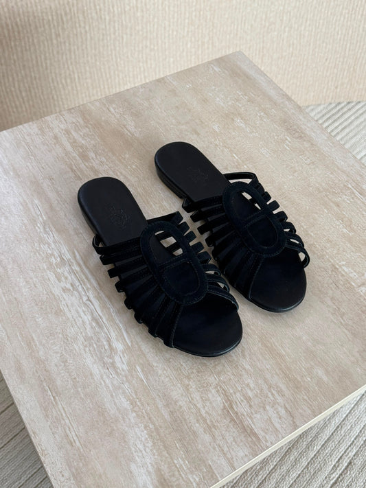 Hermes Black Flat Sandals