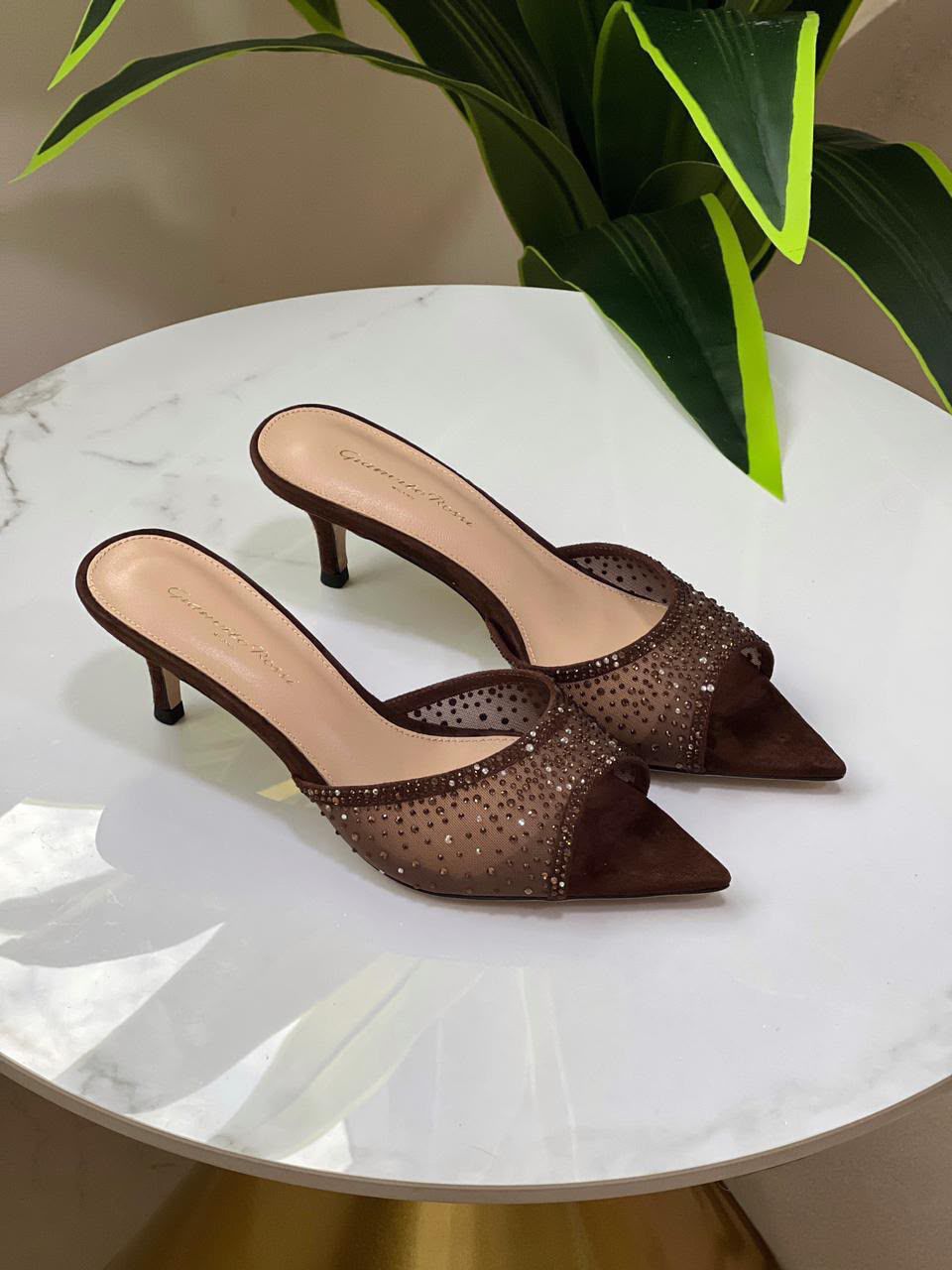 Gianvito Rossi Mules In Suede And Organza