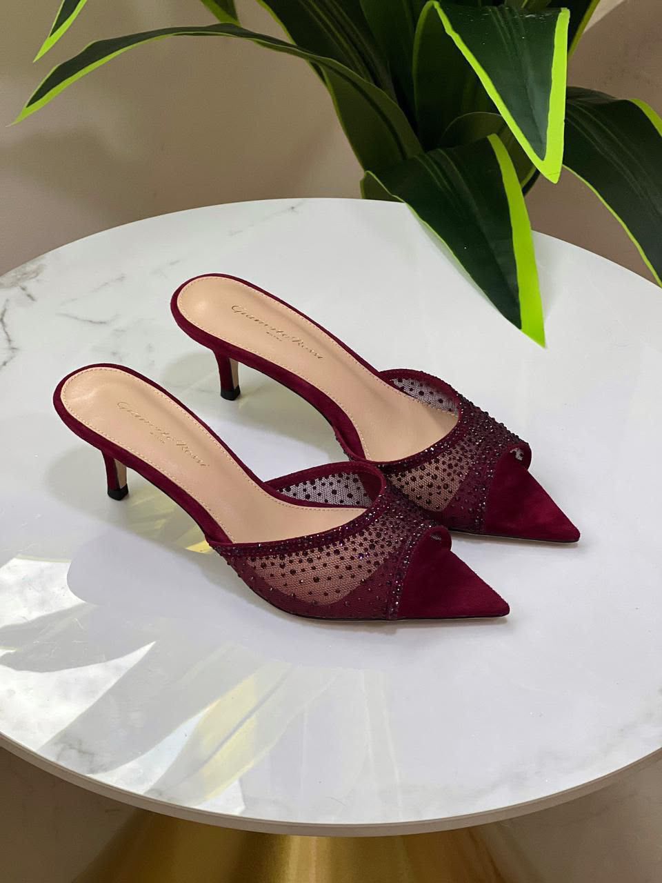 Gianvito Rossi Mules In Suede And Organza