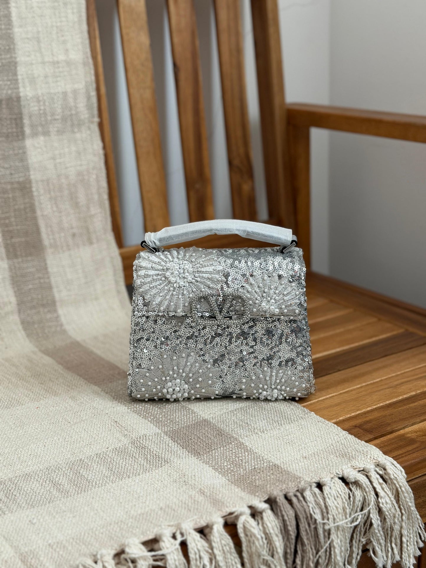 Valentino Mini VSLING Rhinestone-Embellished Top Handle Bag