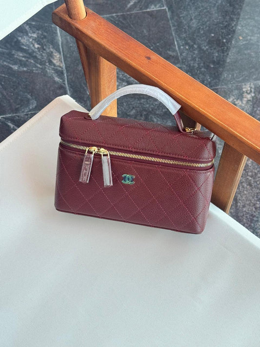 Chanel Slim Vanity Top Handle Handbag Caviar Leather With Chain