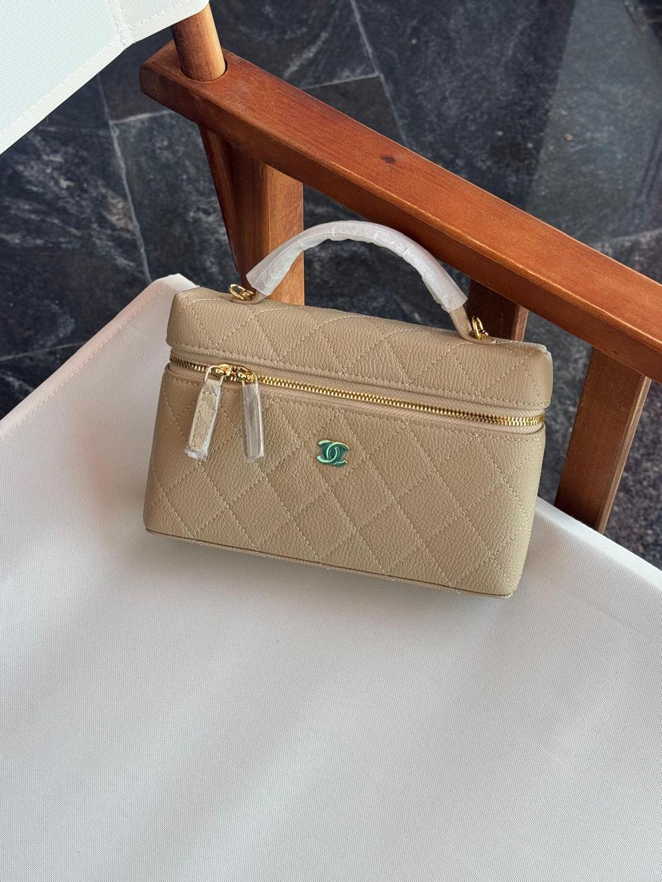 Chanel Slim Vanity Top Handle Handbag Caviar Leather With Chain