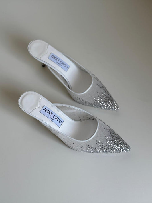 Jimmy Choo Crystal Satin Mules
