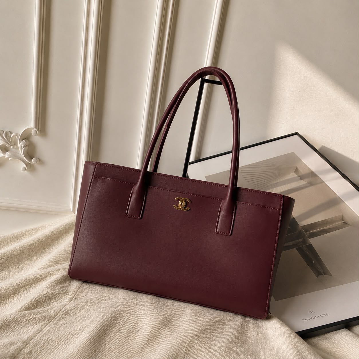 Chanel Small Tote In Calfskin Plain Leather