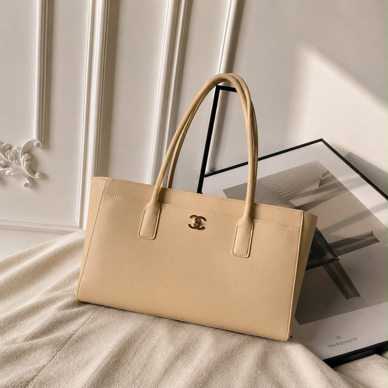 Chanel Small Tote In Calfskin Plain Leather