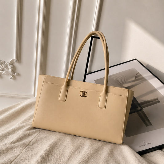 Chanel Small Tote In Calfskin Plain Leather