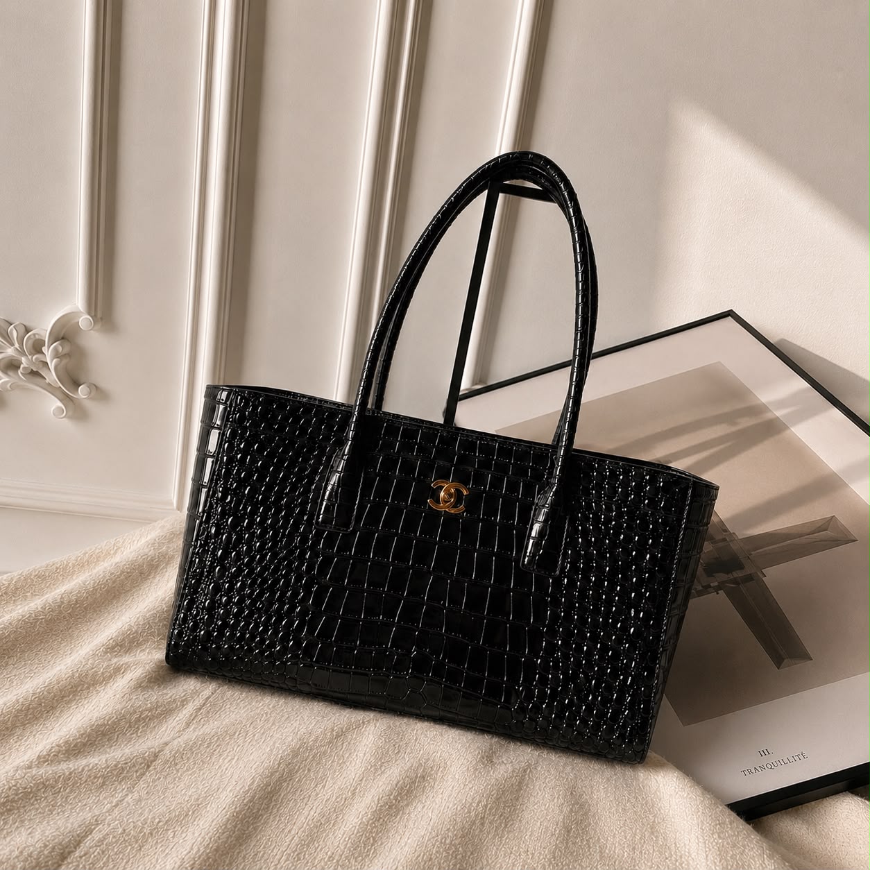 Chanel Small Tote In Crocodile Embossed Calfskin