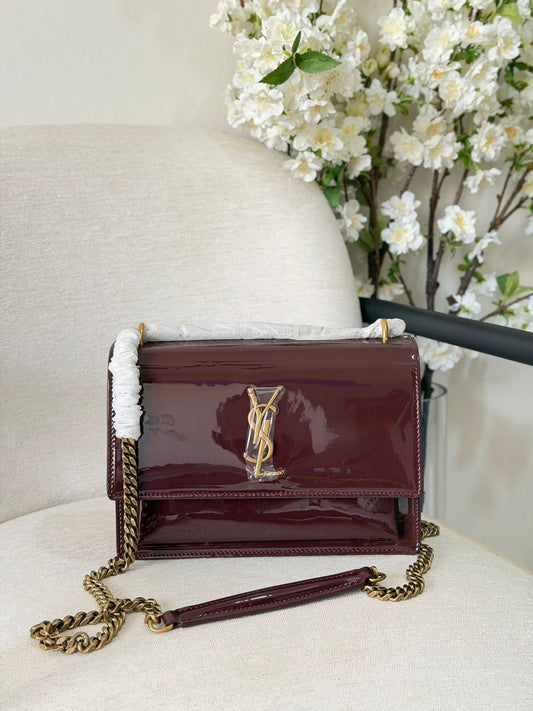 YSL Medium Sunset Logo Shinny Shoulder Bag