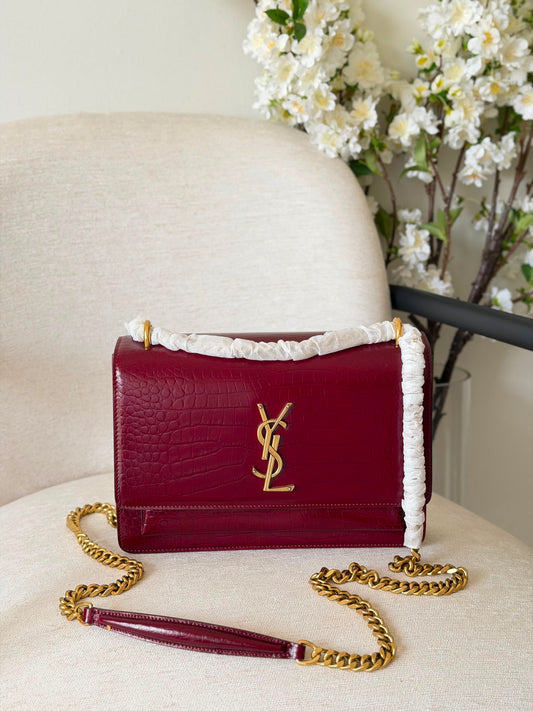YSL Sunset Crocodile Embossed Leather With Chain