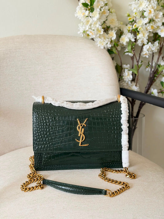 YSL Sunset Crocodile Embossed Leather With Chain