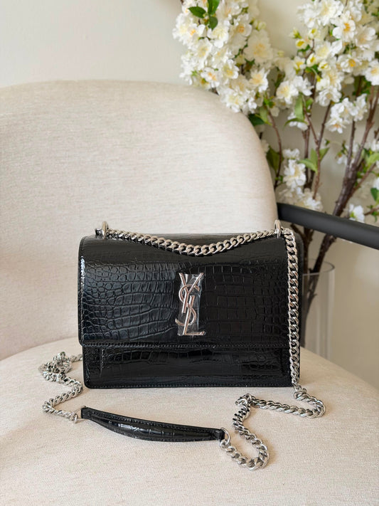 YSL Sunset Crocodile Embossed Leather With Chain