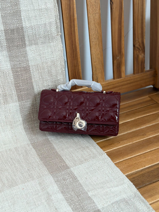 ChistianDior Shinny Maroon My Dior Mini with Chain
