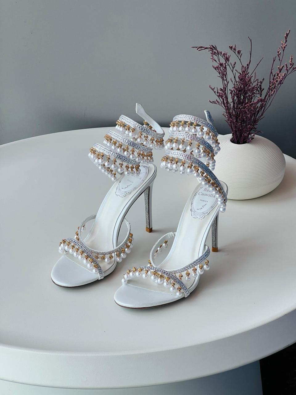 Rene Caovilla Chandelier Sandals With Pearls