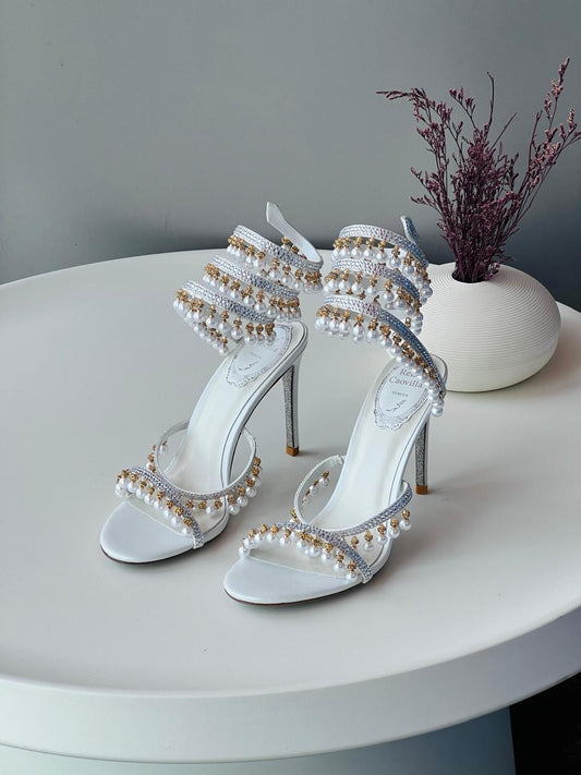 Rene Caovilla Chandelier Sandals With Pearls