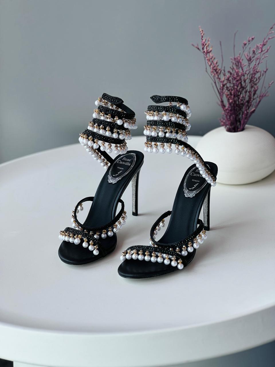 Rene Caovilla Chandelier Sandals With Pearls