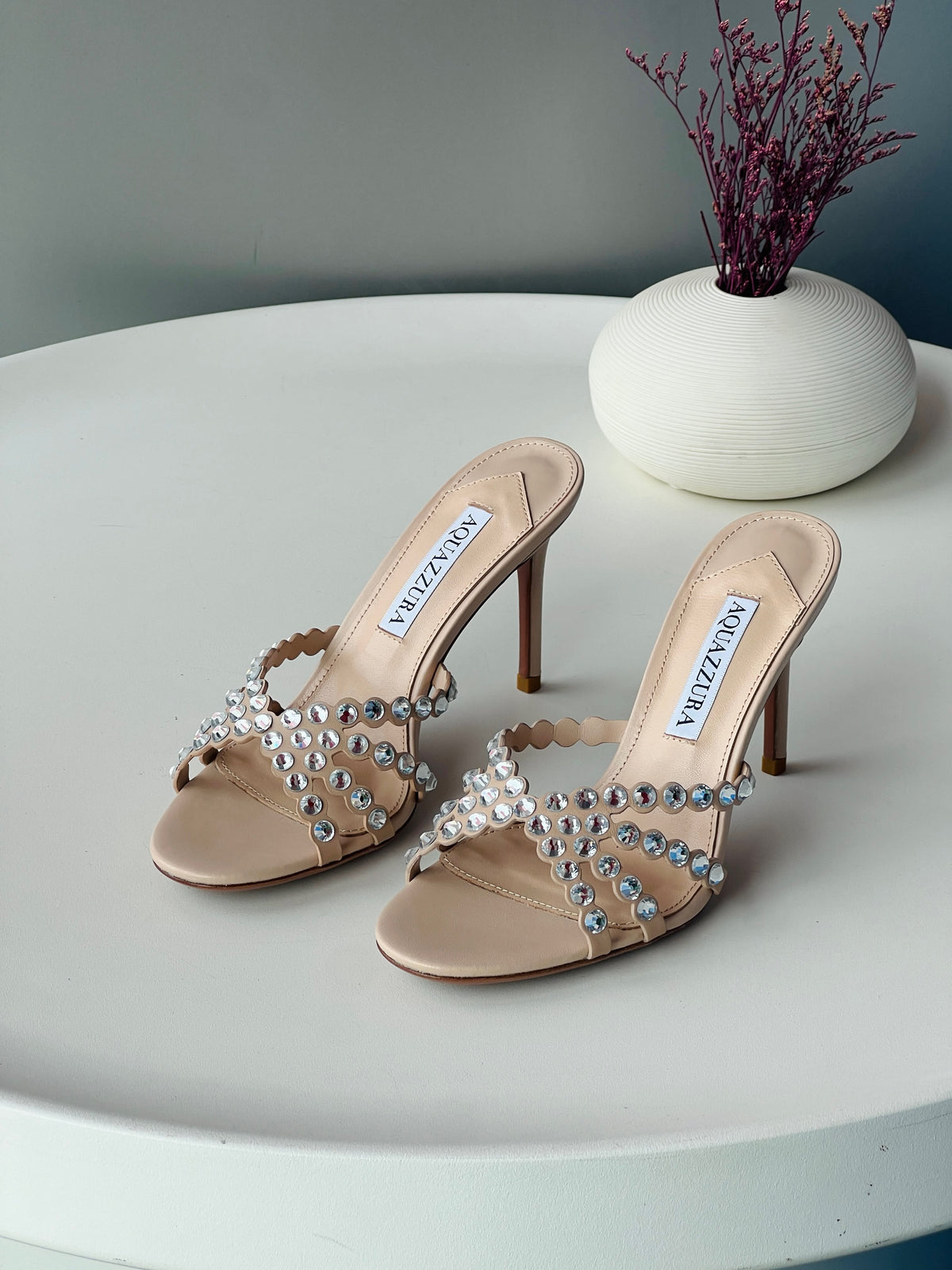 Aqquazzura Tequila Calf Leather With Crystal Embellishment Mule