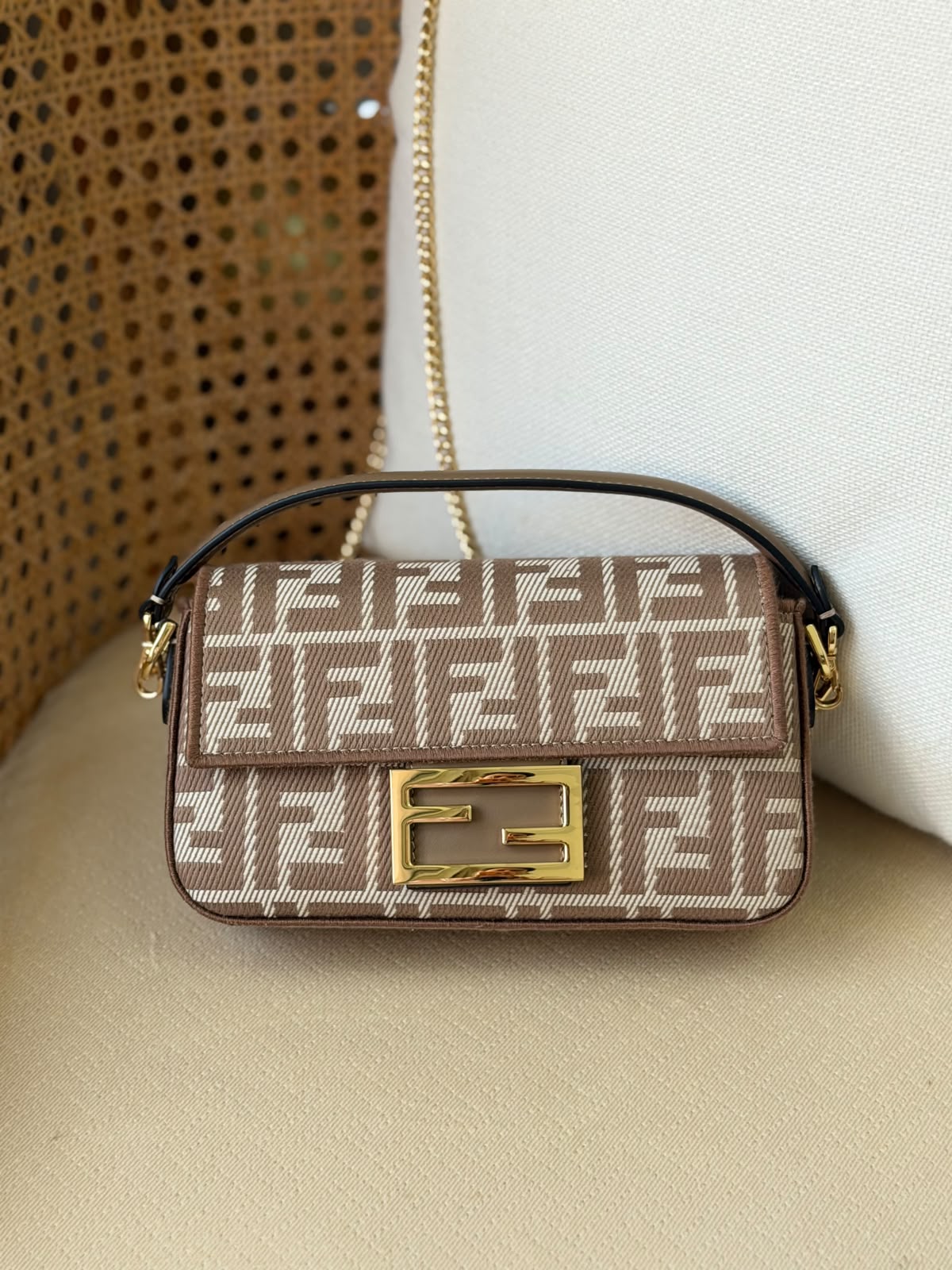 Fendi Mini Zucca Canvas Baguette Bag