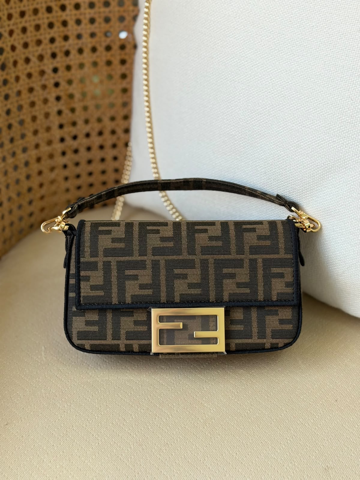 Fendi Mini Zucca Canvas Baguette Bag