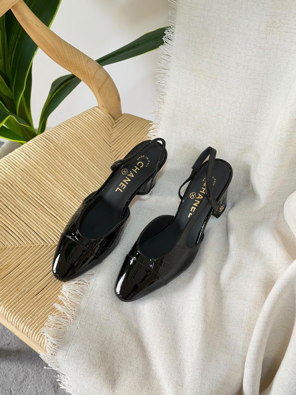 Chanel Slingback Crocodile Embossed Calfskin Sandal