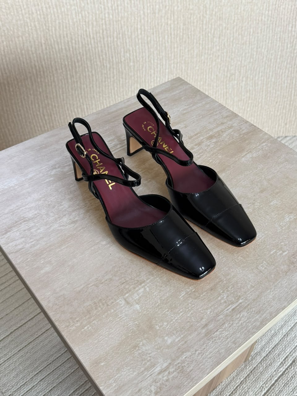Chanel Shinny Black Slingback Heel