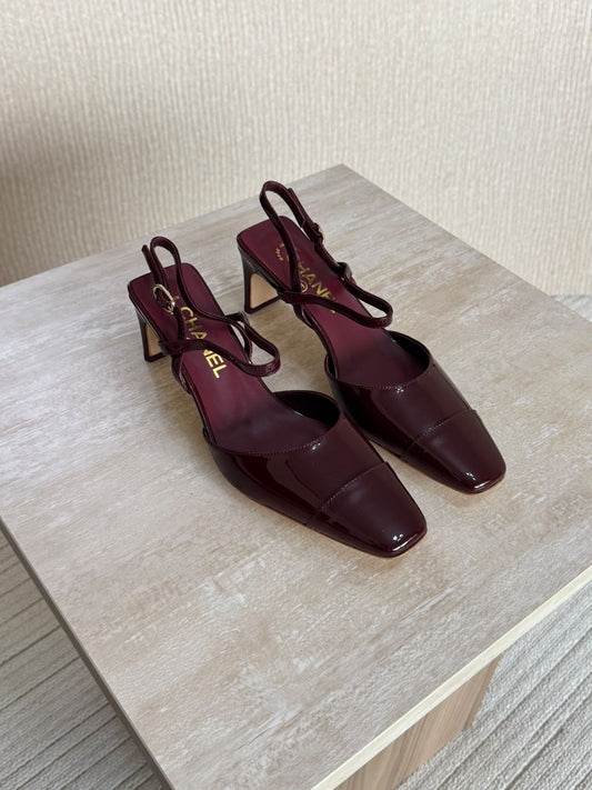 Chanel Shinny Maroon Slingback Heel