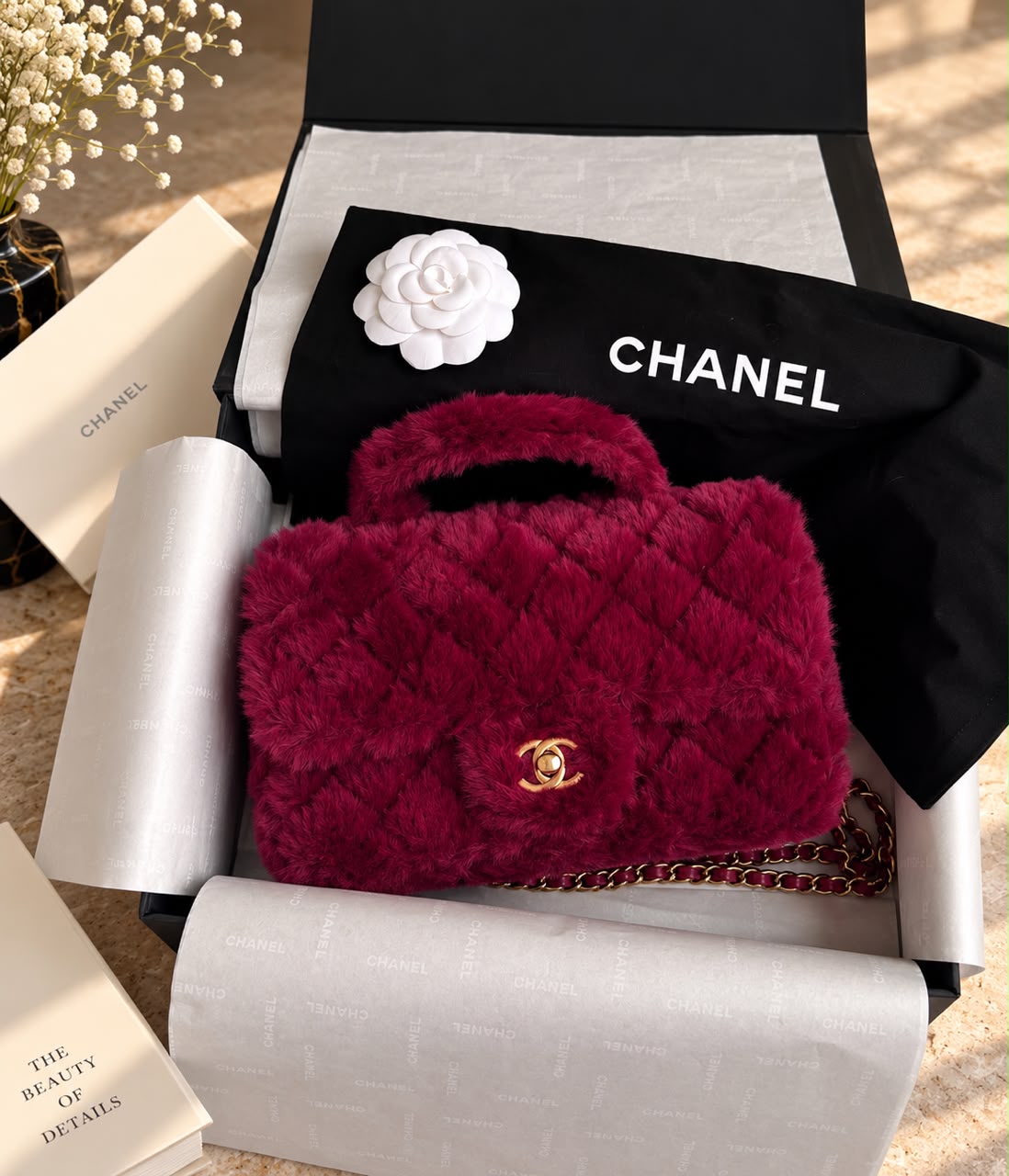 Chanel Lambskin Furry Coco Flap Bag 20 cm