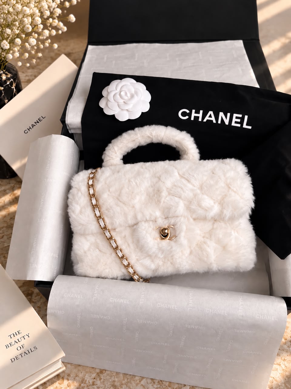 Chanel Lambskin Furry Coco Flap Bag 20 cm