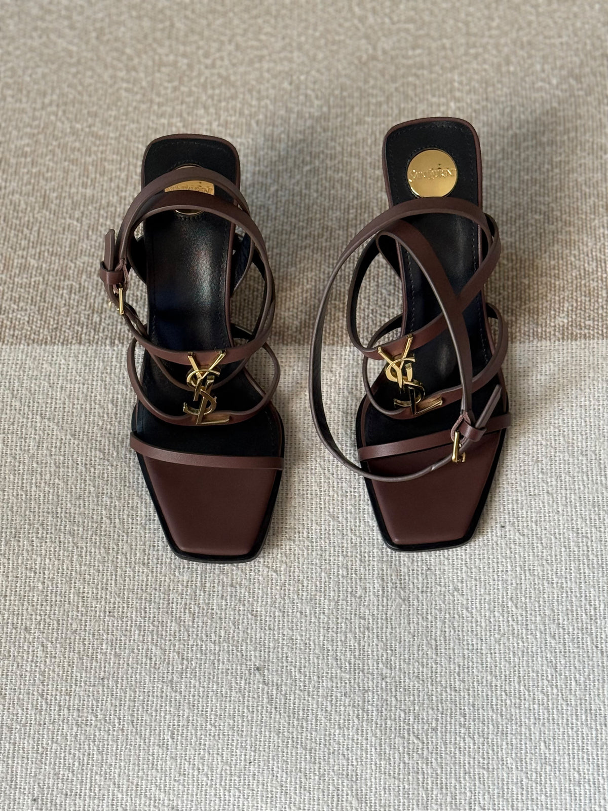 YSL Cassandra Logo Plaque Sandals