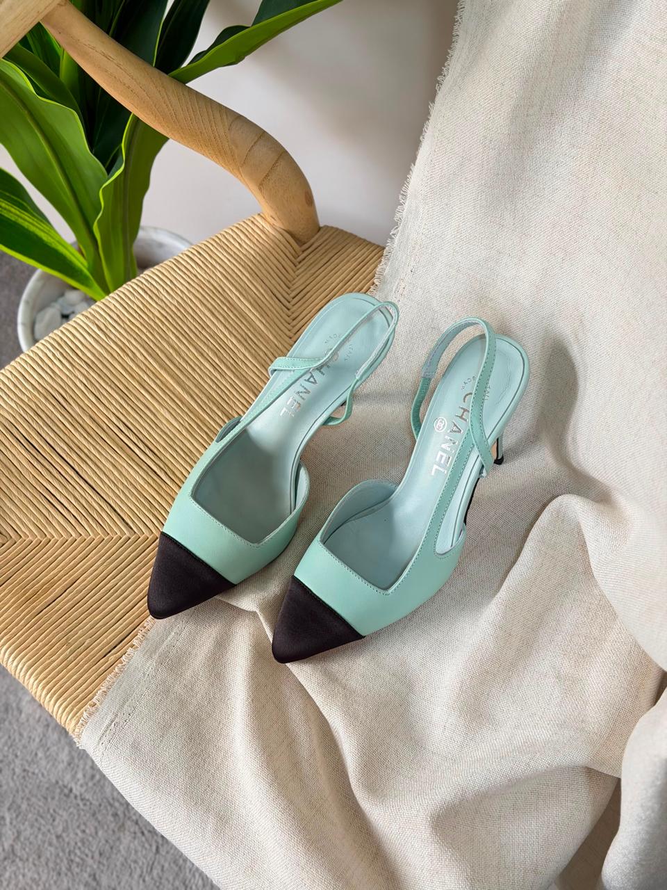 Chanel Two Tone Slingback Lambskin Heels