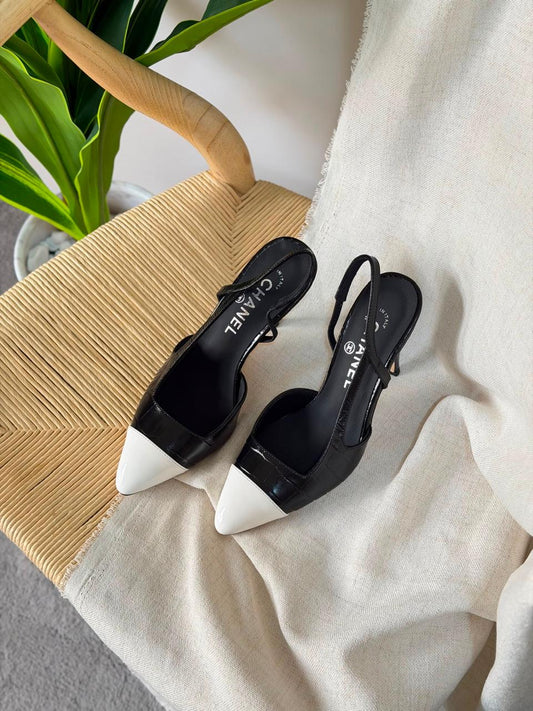 Chanel Two Tone Slingback Lambskin Heels