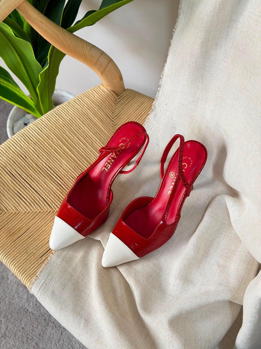 Chanel Two Tone Slingback Lambskin Heels