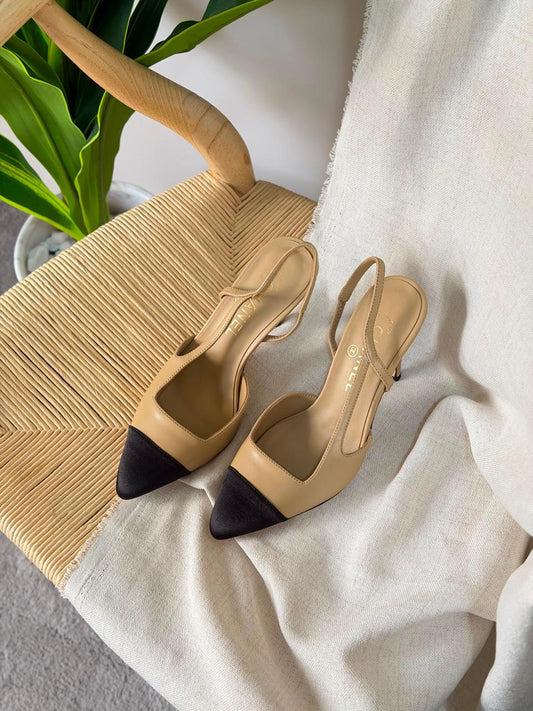 Chanel Two Tone Slingback Lambskin Heels