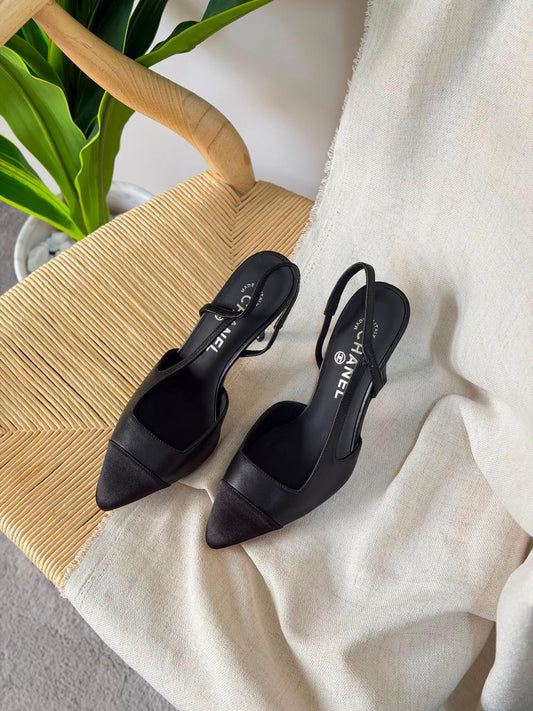 Chanel Two Tone Slingback Lambskin Heels
