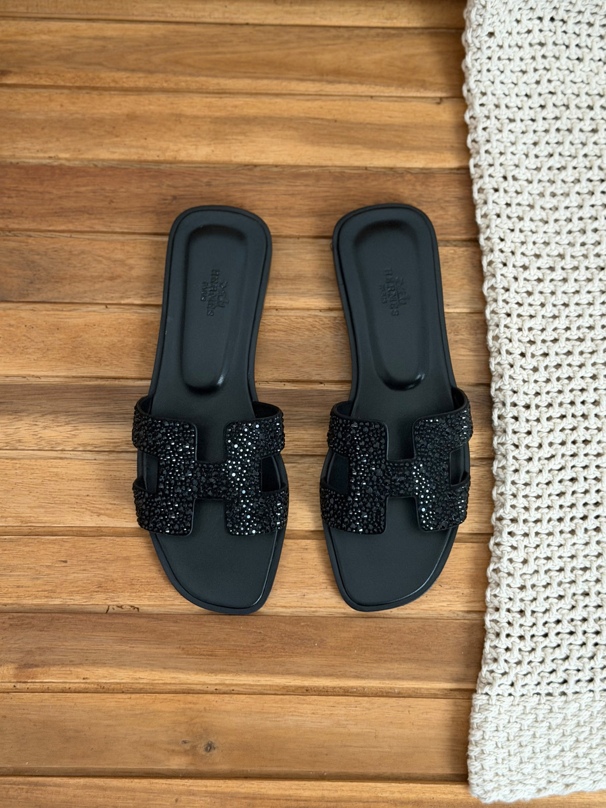Hermes Oran Black Flat Sandal