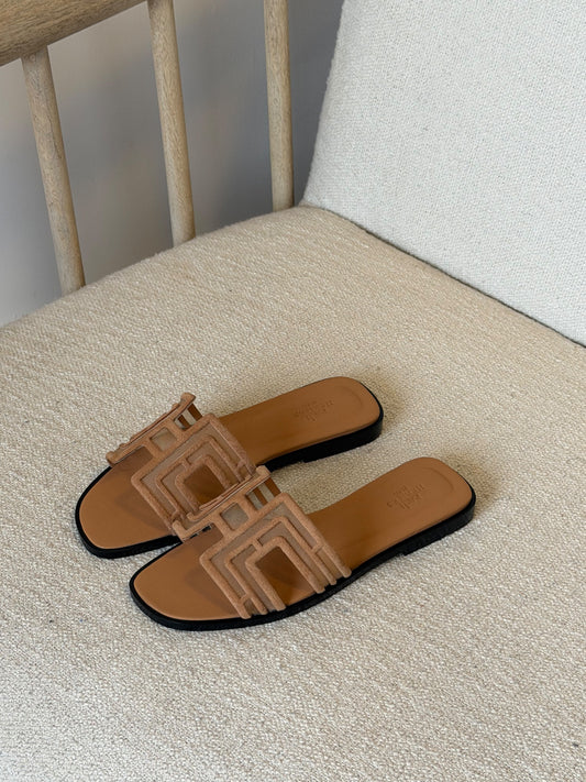Hermes Oran Sandal In Suede Goatskin & Mesh
